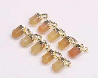 12mm Point Yellow Jade Pendants -- With Electroplated Gold Edge Gemstone Pendant Wholesale Supplies KG050-15