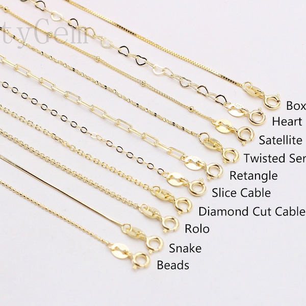 18" Sterling Silver 18K Gold Vermeil Plated Chain Necklaces -- 925 Silver Charms Wholesale For Bridesmaid Gift Party