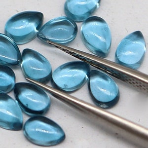 Natural Topaz Cabochon, Pear London Blue Topaz Cab For Jewelry Making