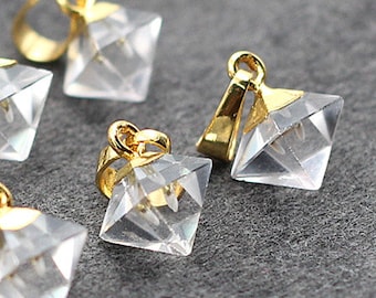 Tiny Diamond Clear Quartz Pendants -- With Electroplated Gold Edge Charms Wholesale Supplies KG031-4