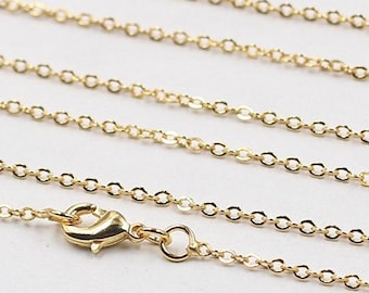 18K Gold Plated Cable Chain Necklace with Lobster Clasp (18-24 inch)