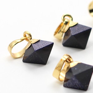 Tiny Diamond Navy Blue Sandstone Charms -- With Electroplated Gold Edge Pendant Wholesale Supplies KG031-5