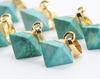 Raw Turquoise Double Bail Petite Freeform Pendant with Electroplated 24k Gold Edge S87B12-12