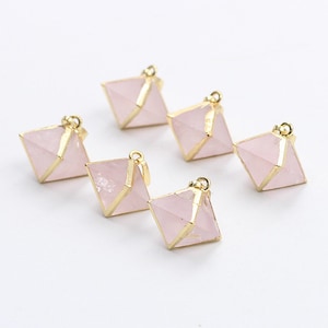 Rose Quartz Pendant -- With Electroplated Gold Edge Pink Quartz Charms Wholesale Supplies