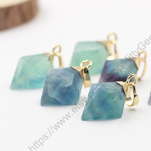 25mm Diamond Fluorite Pendants -- With Electroplated Gold Edge Pendant Wholesale Supplies KG048-1