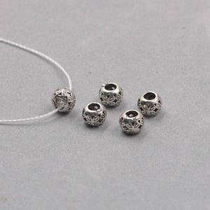 5Pcs 5.5mm Sterling Silver Barrel Beads -- 925 Silver Antique Tibetan Style Bead Wholesale For Bridesmaid Gift Party