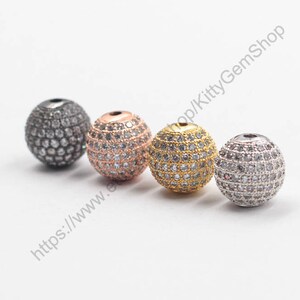 1 Stück, 12mm Pave Zirkon Perlen Gold Silber Rose Gold Schwarz Vergoldet Für Schmuckherstellung Bastelbedarf Großhandel Charms
