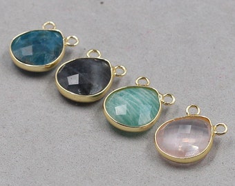 14mm Faceted Gemstone Teardrop Charms-- With Electroplated Gold Edge Pendant Wholesale Supplies YHA-112