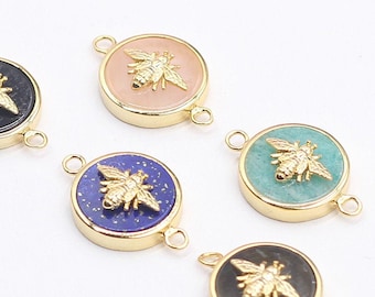 15mm Gemstones Bee Connectors -- With Electroplated Gold Edge Gemstone Pendant Wholesale Supplies YHA-155