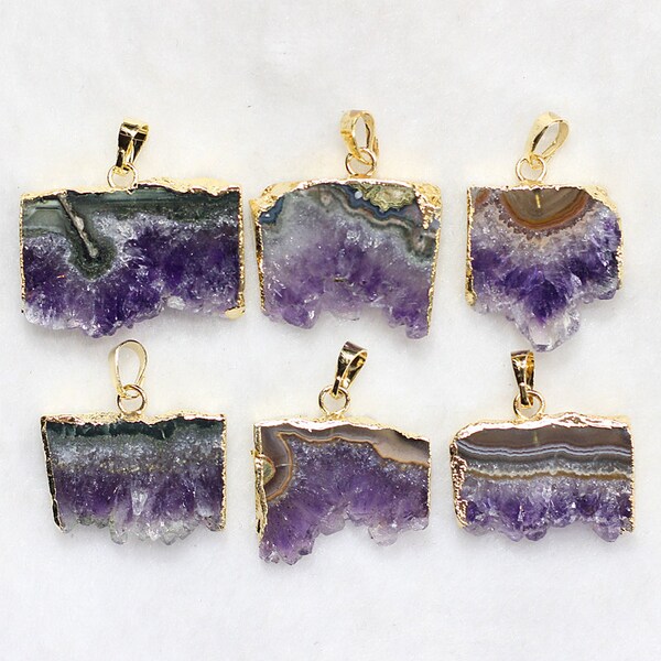 Amethyst Druzy Slice Pendant -- With Electroplated Gold Edge Charms Wholesale Supplies CQA-041,YHA