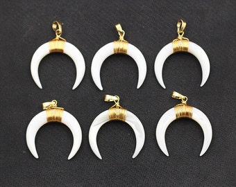 Crescent Moon Charms -- Double Horn Pendant With Electroplated Gold Edge Double Horn Pendant Wholesale KG032