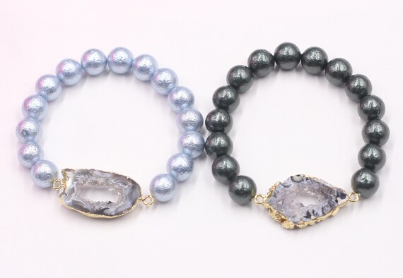 Buy Druzy Beaded Elastic Bracelet Wholesale Bridesmaid Bangle Gemstone Natural Jewelry Supplies YHA 165 Online in India Etsy