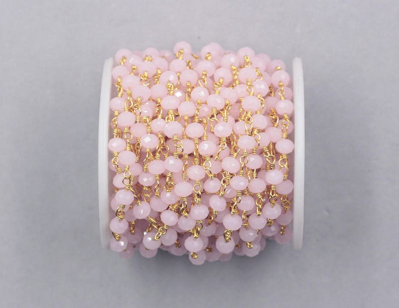 6mm Pink Rosary Chains With Gold Plated Faceted Crystal Etsy
