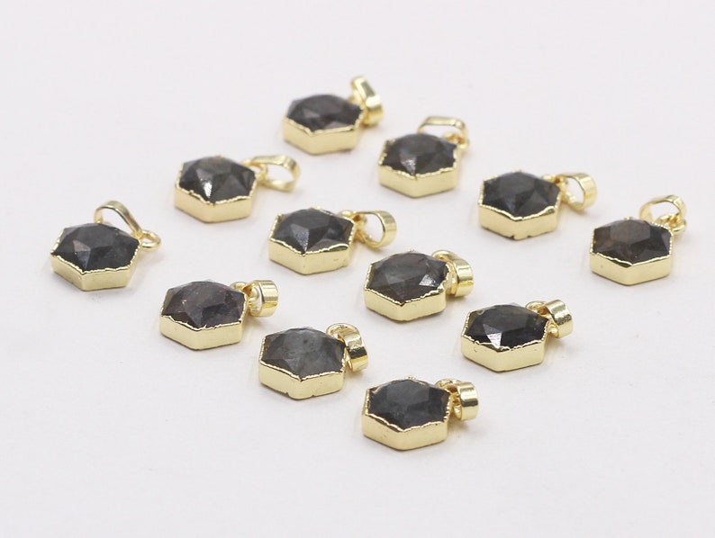 With Electroplated Gold Edge Gemstone Charms Wholesale Supplies KG0053-4 10mm Faceted Labradorite Pendants