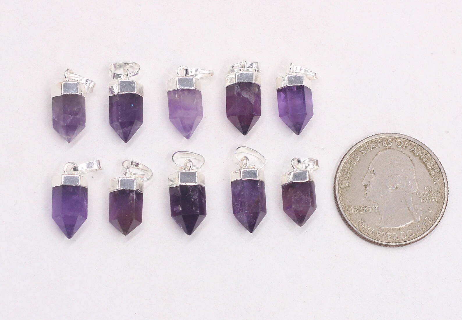 12mm Point Amethyst Pendants With Electroplated Silver Edge Etsy