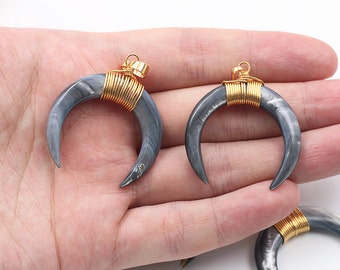 Crescent Moon Charms -- Double Horn Pendant With Electroplated Gold Edge Double Horn Pendant Wholesale KG012