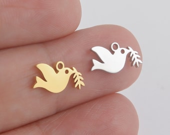 13mm Dove Of Peace Charms, 18K Gold Plated Charm, Stainless Steel Finding, With For Jewelry Making Craft Supplies