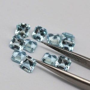 Natural Aquamarine, Square Asscher Cut Blue Aquamarine, Loose Gemstone For Jewelry Making
