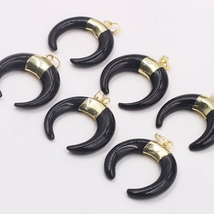 38mm Moon Obsidian Charms -- With Electroplated Gold Edge Pendant Wholesale Supplies KG055