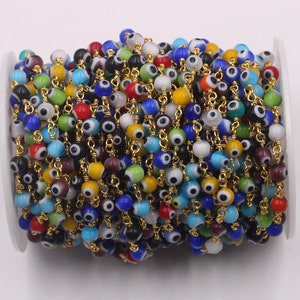 6 mm Mieszane kolory Łańcuszki różańcowe Evil Eyes z pozłacanymi elementami -- fasetowany kryształ Czeskie szklane koraliki łańcuszek ręcznie robiony materiał do rękodzieła CQA-035