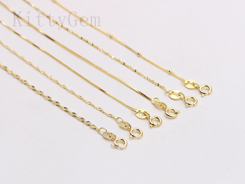 18 Sterling Silver 18K Gold Vermeil Plated Chain Necklaces 925 Silver Charms Wholesale For Bridesmaid Gift Party image 6