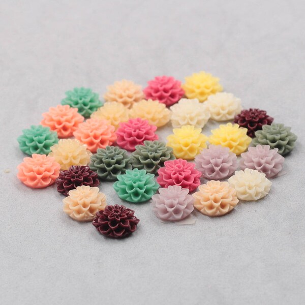 10Pcs, 14 mm Cabochons fleur en Resine / Lot mixte résine fleurs fournitures gros SZ-003-1