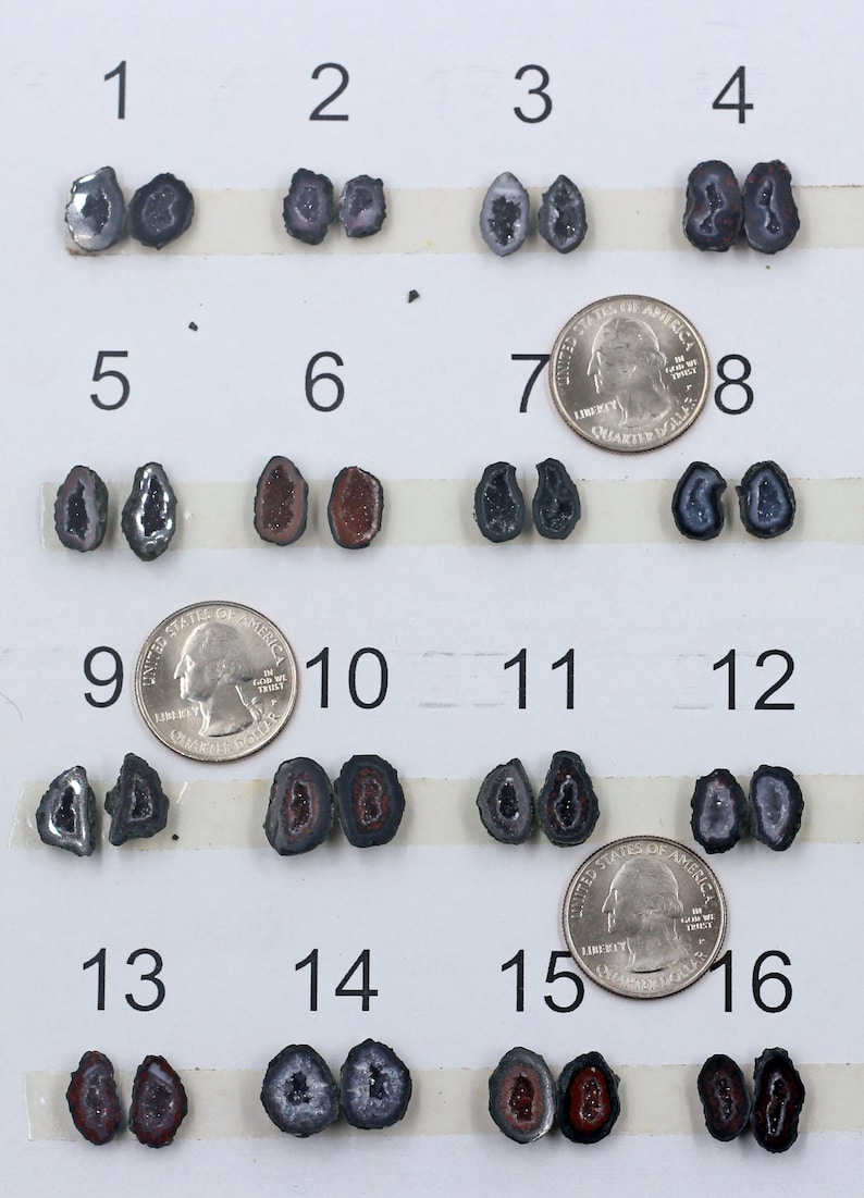 10-15mm Natural Geode Pairs -- With Sparkling Druzy Drusy Cabochon Cab ...
