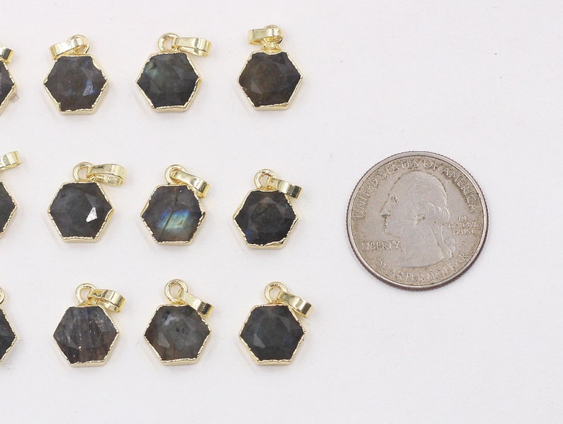 With Electroplated Gold Edge Gemstone Charms Wholesale Supplies KG0053-4 10mm Faceted Labradorite Pendants