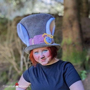 Eigenzinnig haakpatroon hoge hoed, Alice in Wonderland, digitale download pdf, White Rabbit amigurumi, cosplaykostuum, Mad Hatter