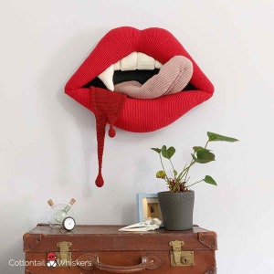 Crochet Vampire Lips, PDF PATTERN ONLY, Kiss Amigurumi, Halloween Wall Hanging, Gory Decor, The Vampires Kiss image 3