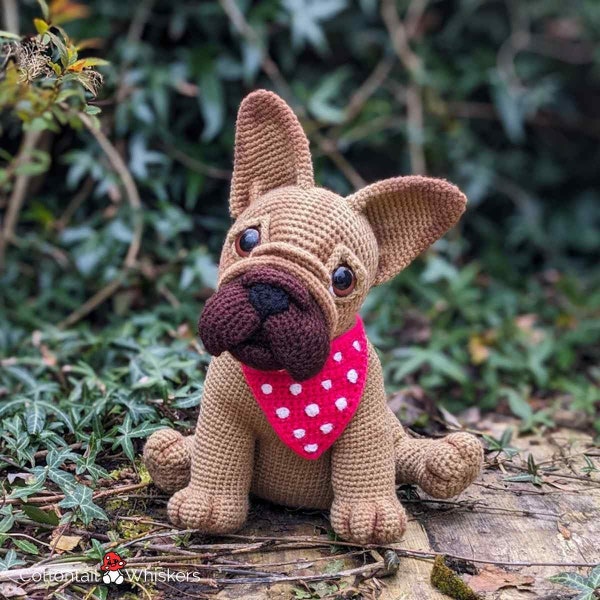 Crochet French Bulldog Puppy, PDF digital download, Dog Scarf, Amigurumi Tutorial, Onion