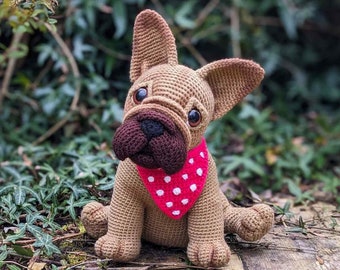 French Bulldog Crochet Pattern, PDF digital download, Amigurumi Puppy, Soft Toy Plushie Dog Tutorial
