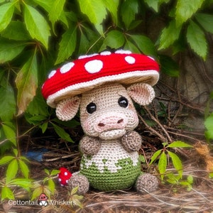 Padrão de vaca Moooshroom de crochê, download digital de cogumelo venenoso, PDF de cogumelo Amigurumi, almôndega