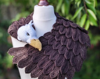 Superb Bald Eagle Crochet Shawl Pattern, PDF Digital Download, American Feather Wing Scarf, Amigurumi Bird Wrap