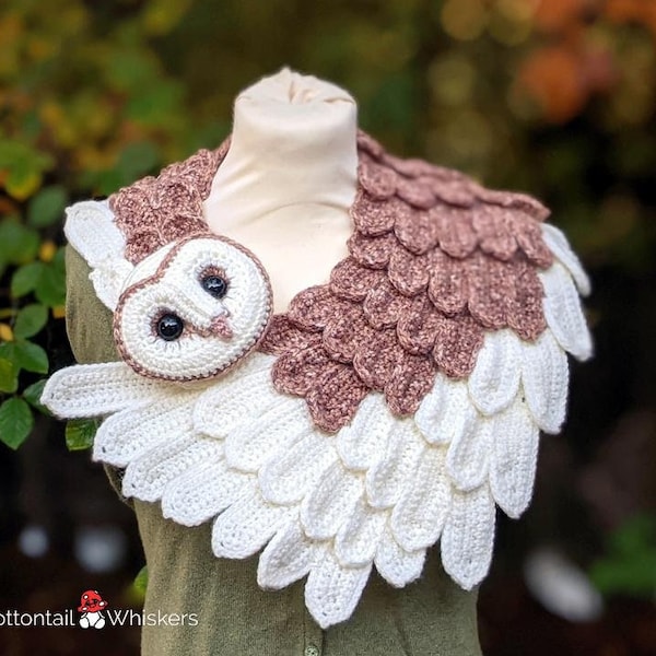 Barn Owl Shawl Crochet Pattern, Digital Download PDF, Feather Wing Bird Scarf, Amigurumi Wrap