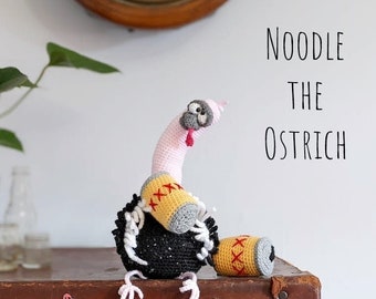 Crochet Ostrich Pattern, PDF Digital Download, Amigurumi Bird Tutorial, Drunk Shelf Sitter Soft Toy, Noodle