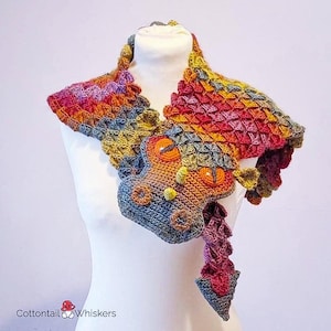 Beautiful Crochet Dragon Shawl Pattern, PDF Digital Download, Mermaid Scale Scarf, Crocodile Stitch Wrap