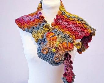 Beautiful Crochet Dragon Shawl Pattern, PDF Digital Download, Mermaid Scale Scarf, Crocodile Stitch Wrap