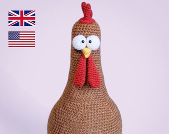 Crochet Chicken Doorstop, PDF PATTERN ONLY, Fantasy Creature, Amigurumi Tutorial, Shelf Sitter, Softoy, Charles