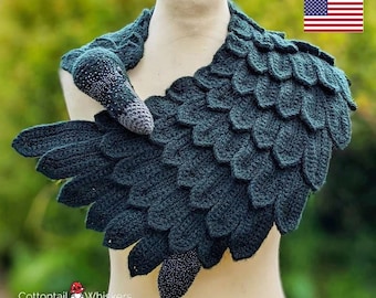 Gehaakte Raven Sjaal Wrap, ALLEEN PDF PATROON, Crow Feather Sjaal, Amigurumi Bird Cowl