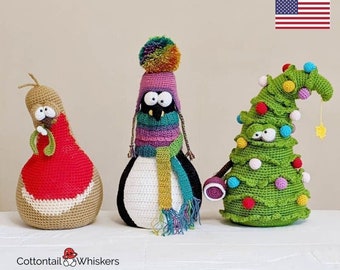 Crochet Penguin Christmas Tree Robin Doorstops, Set of 3 PDF PATTERNS ONLY, Xmas Decor, Amigurumi Tutorial, Shelf Sitter