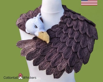 Châle aigle américain au crochet, motif PDF uniquement, écharpe plumes, écharpe oiseau amigurumi