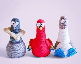 Crochet Pigeon Parrot Booby Doorstop, Set of 3 PDF PATTERNS ONLY, Fantasy Creature, Amigurumi Tutorial, Shelf Sitter