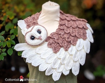 Crochet Barn Owl Wrap, PDF PATTERN ONLY, Feather Scarf, Amigurumi Bird Cowl