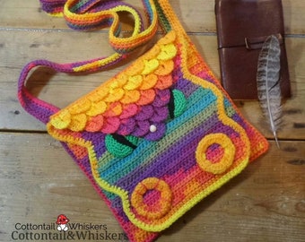 Crochet Dragon Bag, PDF PATTERN ONLY, Messenger Satchel Case, Crocodile Stitch