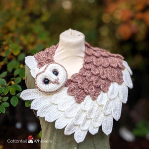 Crochet Barn Owl Wrap, PDF PATTERN ONLY, Feather Scarf, Amigurumi Bird Cowl image 1