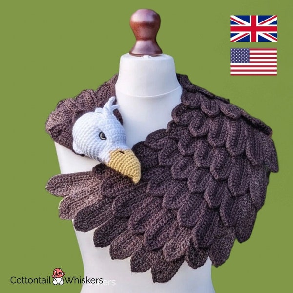 Crochet American Eagle Shawl, PDF PATTERN ONLY, Feather Scarf, Amigurumi Bird Wrap