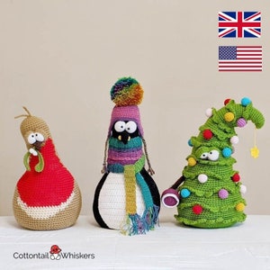 Crochet Penguin Christmas Tree Robin Doorstops, Set of 3 PDF PATTERNS ONLY, Xmas Decor, Amigurumi Tutorial, Shelf Sitter