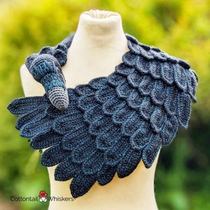 Beautiful Raven Shawl Crochet Pattern, Downloadable PDF File, Bird Feather Wing Scarf, Amigurumi Crow Cowl Wrap