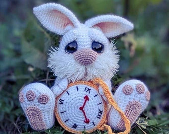 White Rabbit Crochet Pattern, Alice in Wonderland Amigurumi Doll, PDF Digital Download, Bunny Plushie